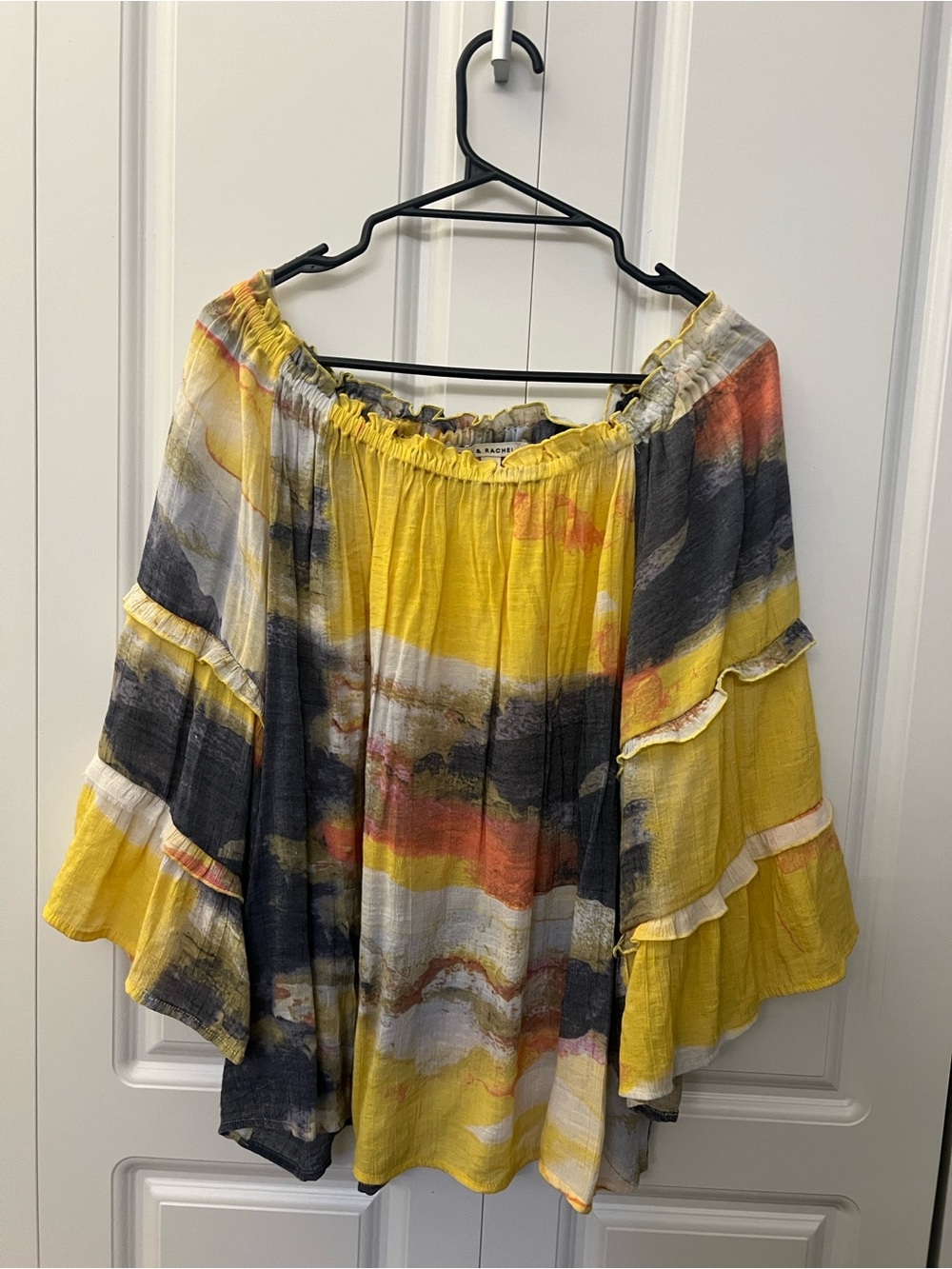 Zac & Rachel Yellow Multicolor Ruffle Off-Shoulder Blouse